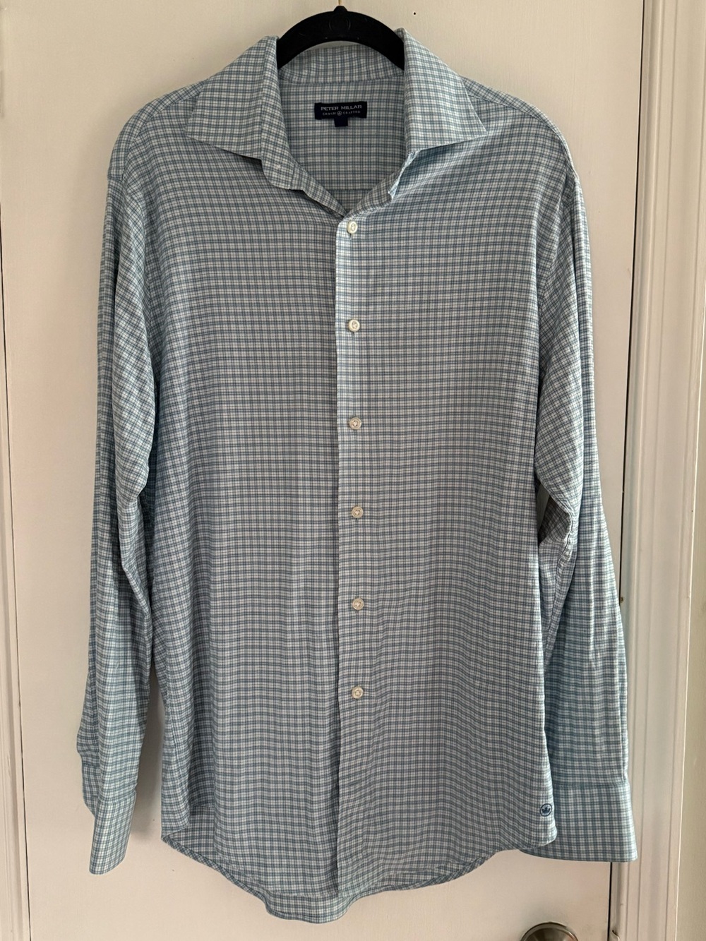 Peter Millar Light Blue Micro-Check Button Down Shirt Size M